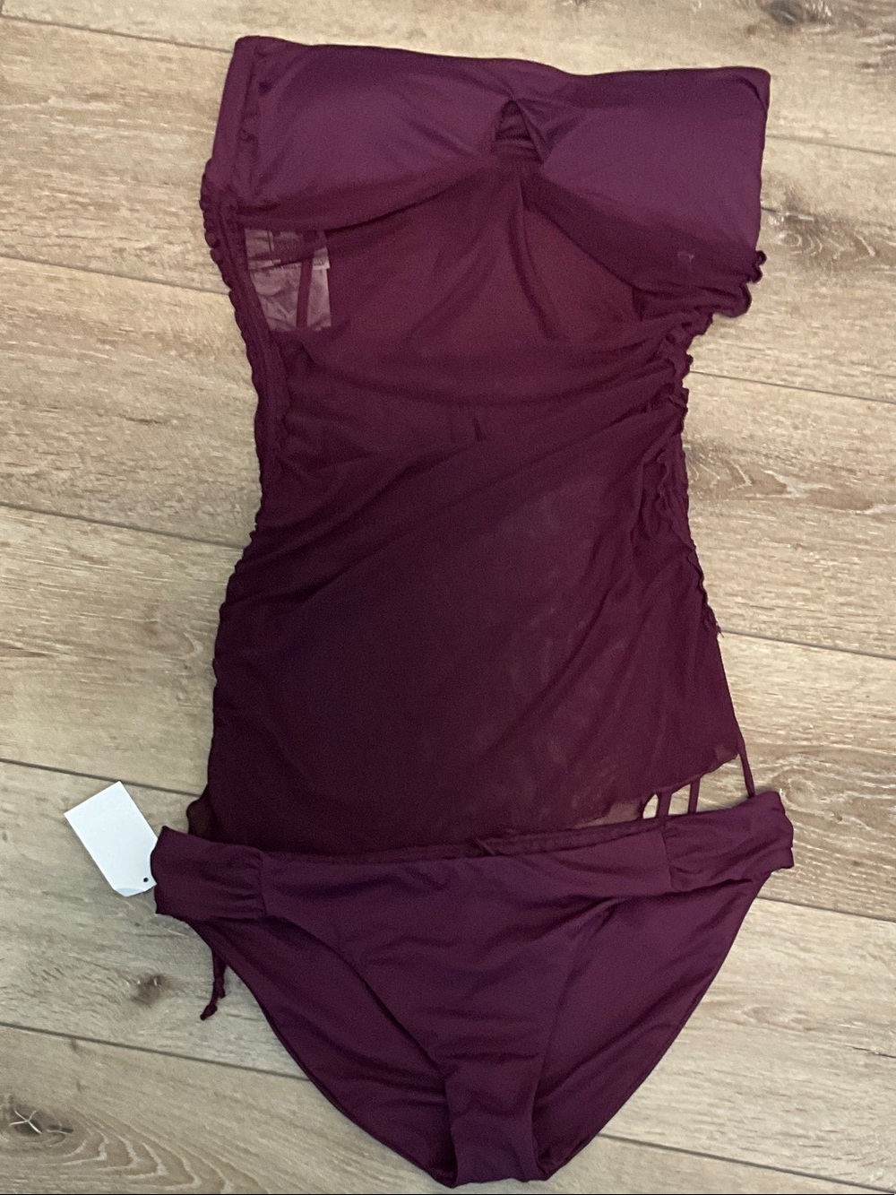 Nordstrom Strapless Mesh Tankini Set in Plum